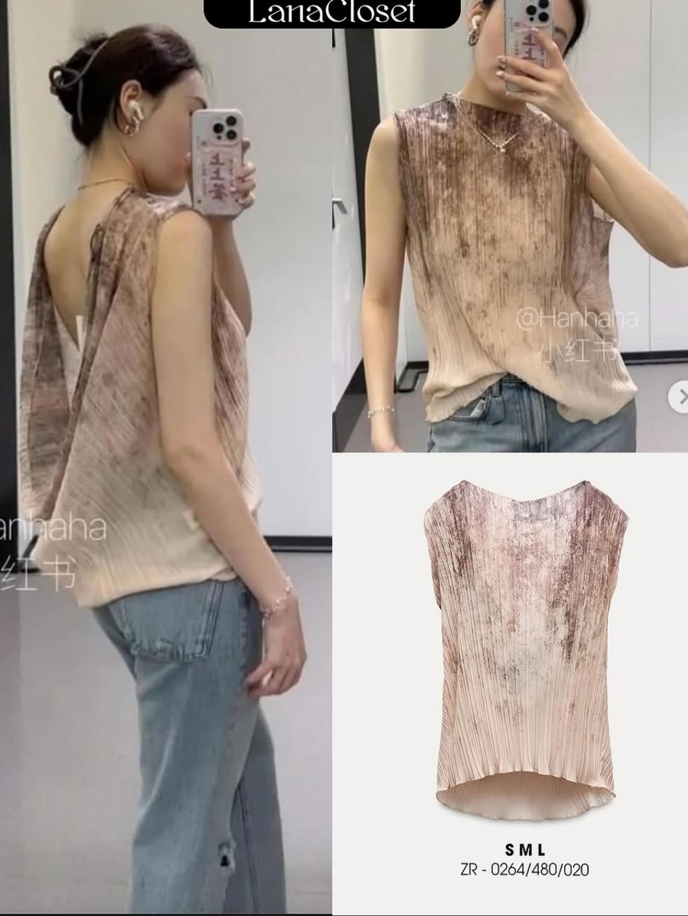 ZARA PLEATED OPEN BACK TOP SIZE M